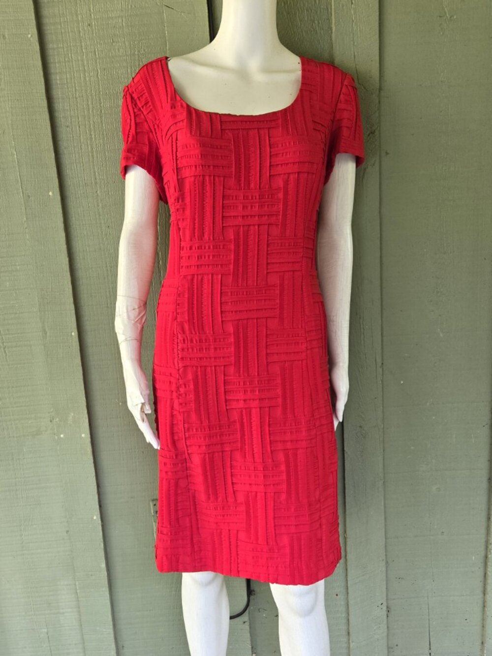 DONNA DEGNAN Red Plaid Textured Sheath Dress 14